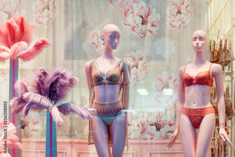 Women underwear on mannequin at the store. Underwear on a doll in shopping  showroom. Lingerie shop. Stock Photo | Adobe Stock