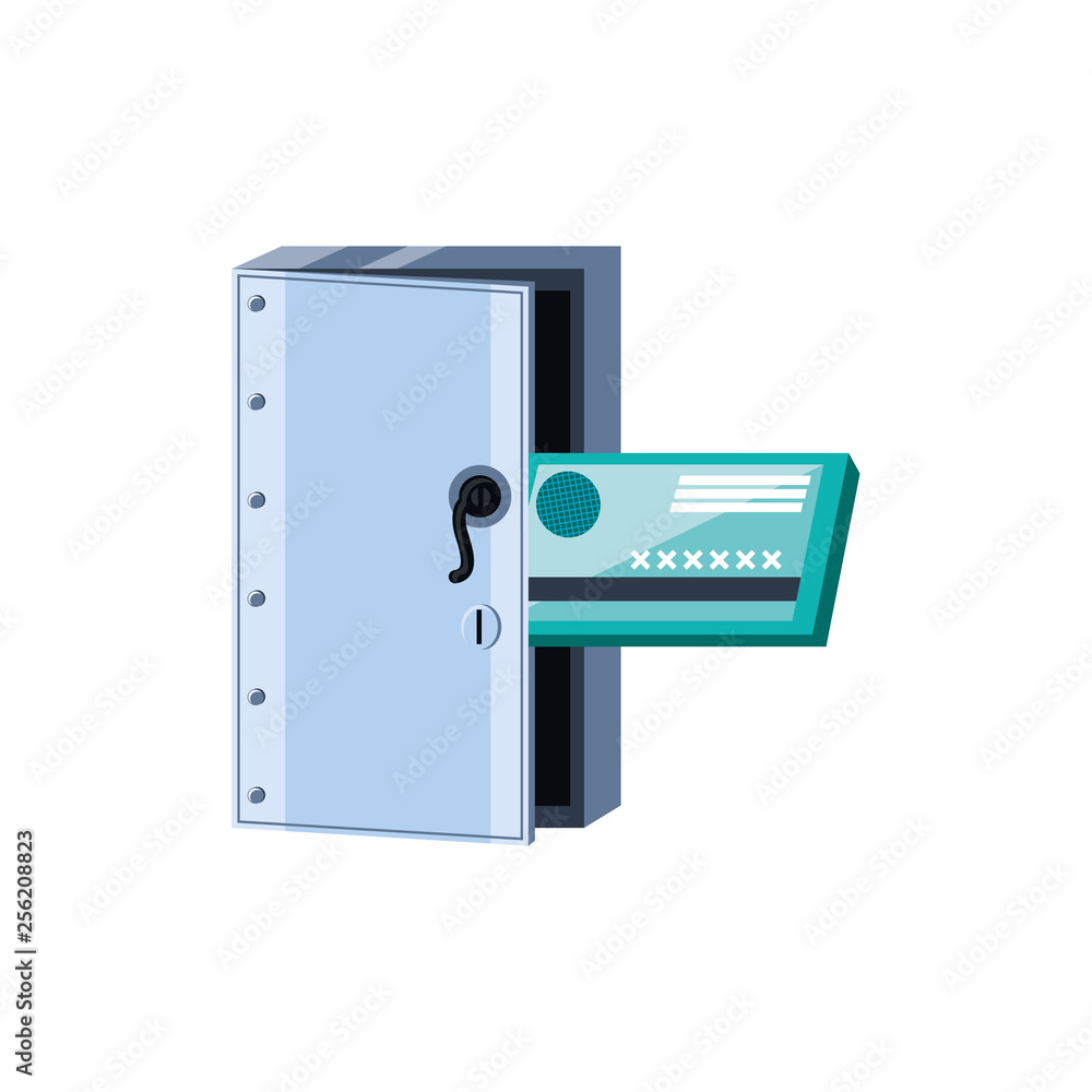 safe box security with credit card isolated icon safe box security with credit card isolated icon