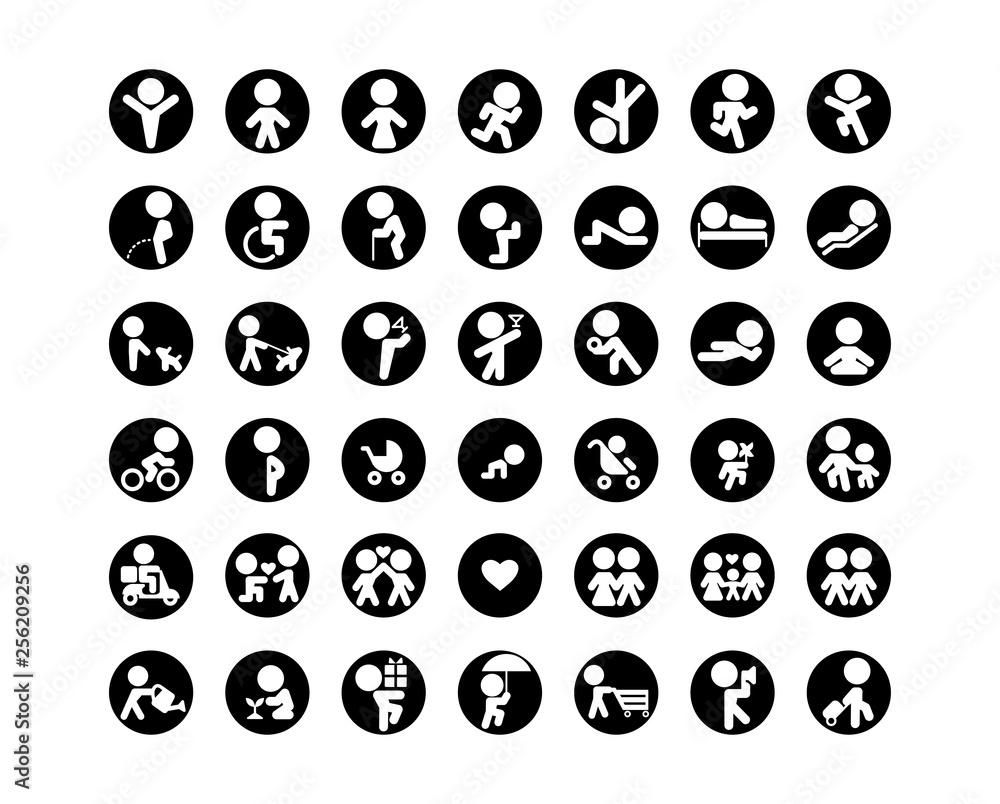 Family vector icons set for information in flat design Family vector icons set for information in flat design
