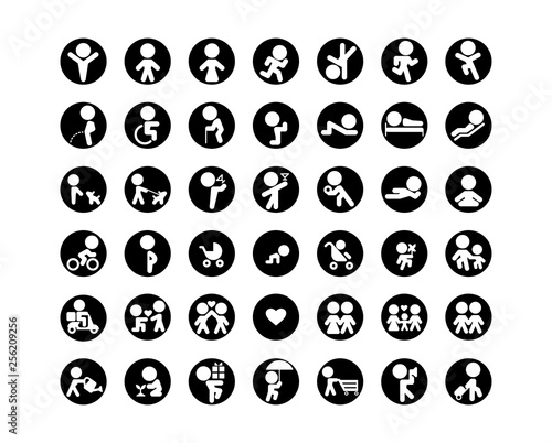 Family vector icons set for information in flat design