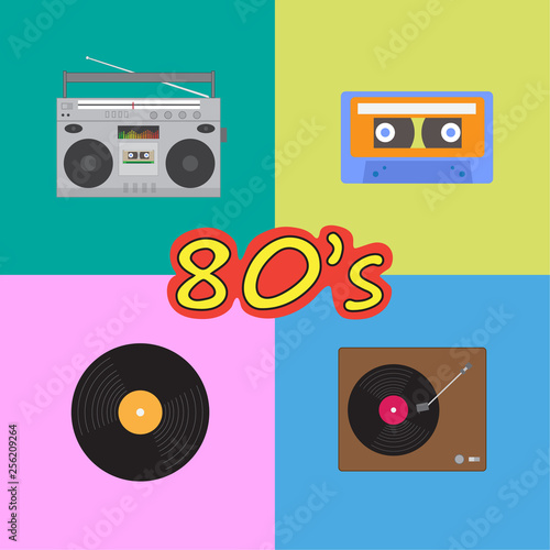 Vintage 80s cassette audio and vinyl record player