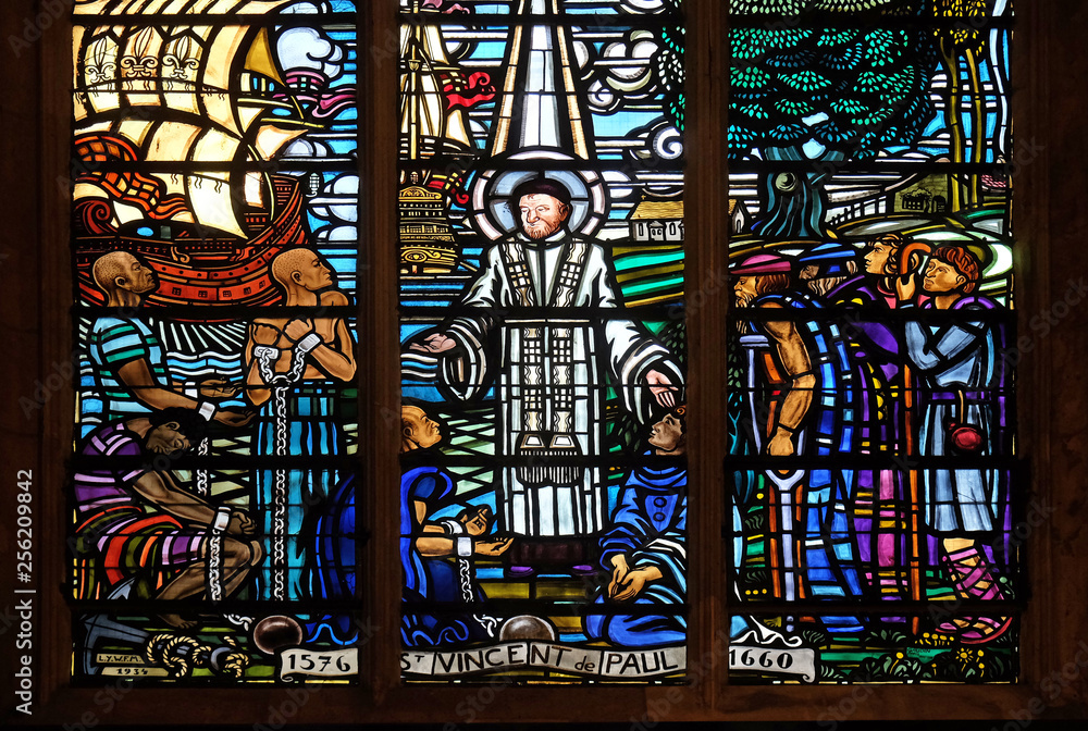 Saint Vincent de Paul, stained glass windows in the Saint Laurent Church, Paris, France