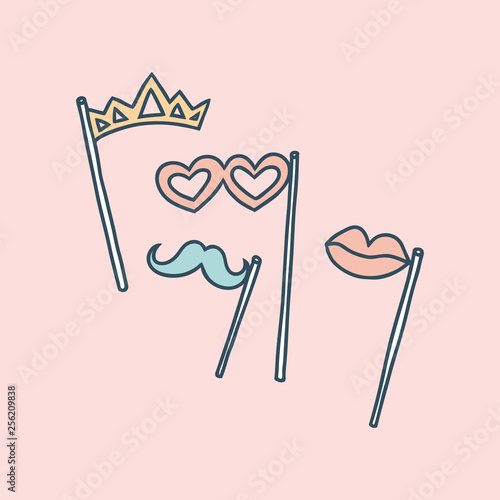 Bachelorette party concept. Photobooth props. Pastel color doodle.