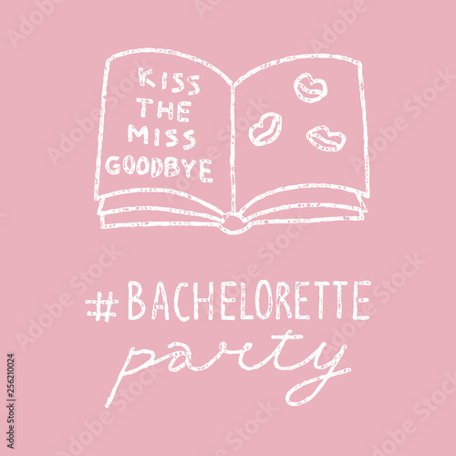 Bachelorette party concept. Guest book with kisses. Vintage texture doodle.
