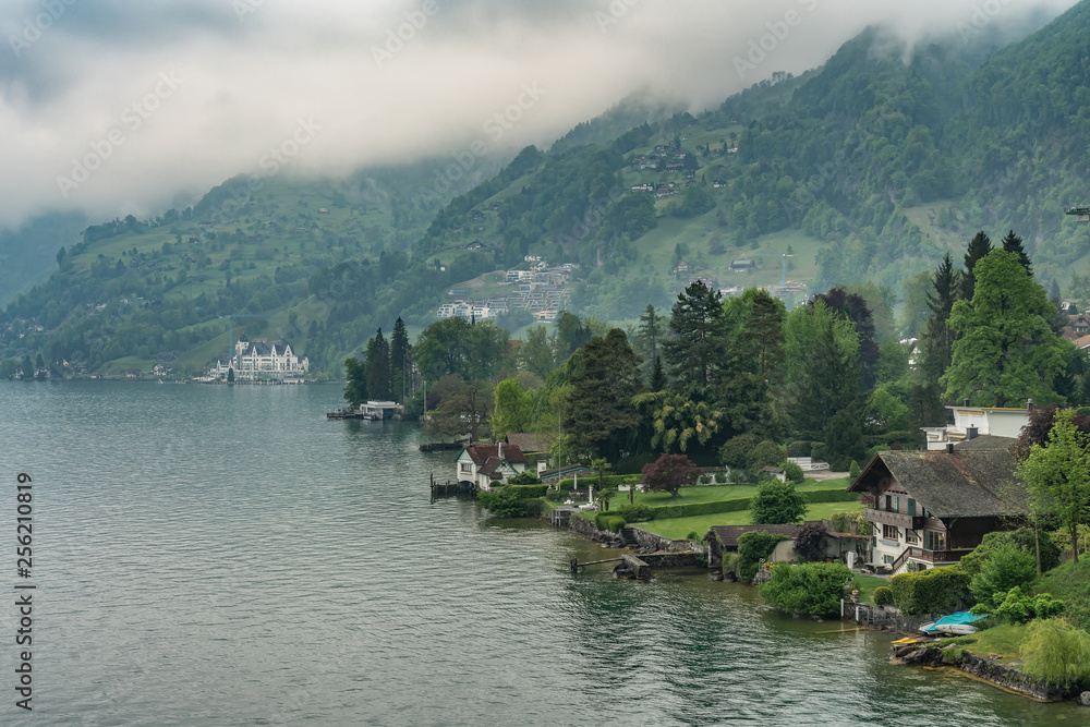 Switzerland, scenic view on lake near Vitznau village
