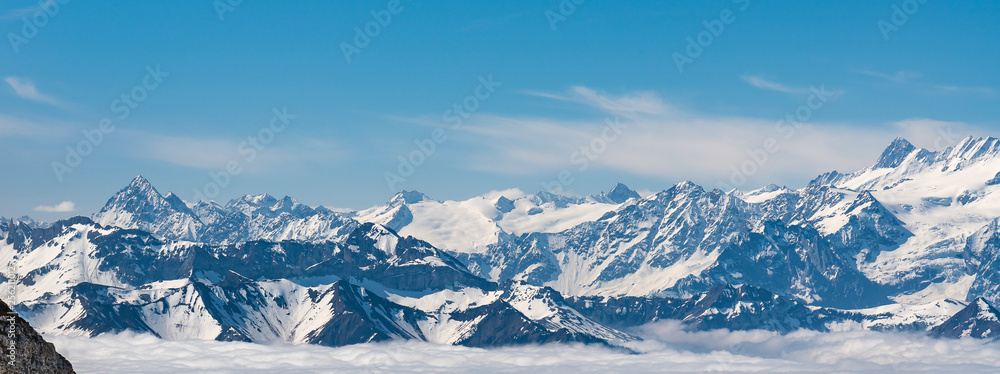 Switzerland, panoramic view from Pilatus on Alps in clouds