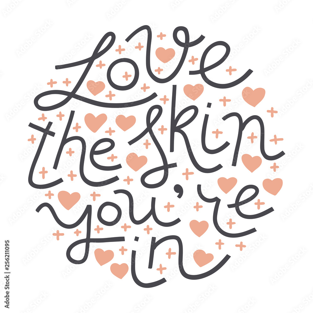 Naklejka premium Quote about beauty and skin in doodle style