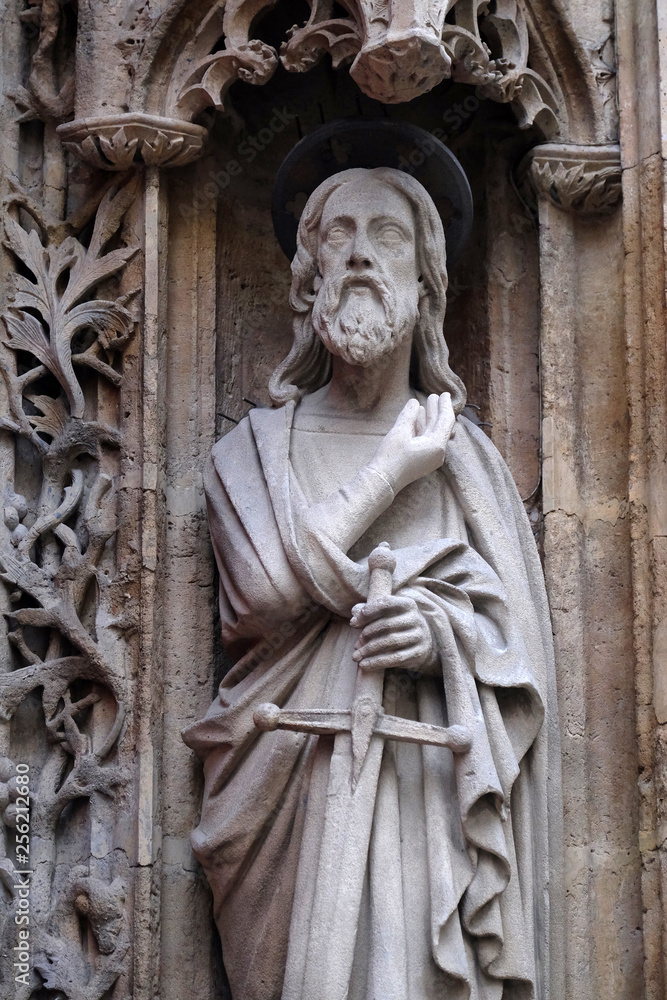 Apostle, statue on the portal of the Saint Merri Church, Paris, France Apostle, statue on the portal of the Saint Merri Church, Paris, France