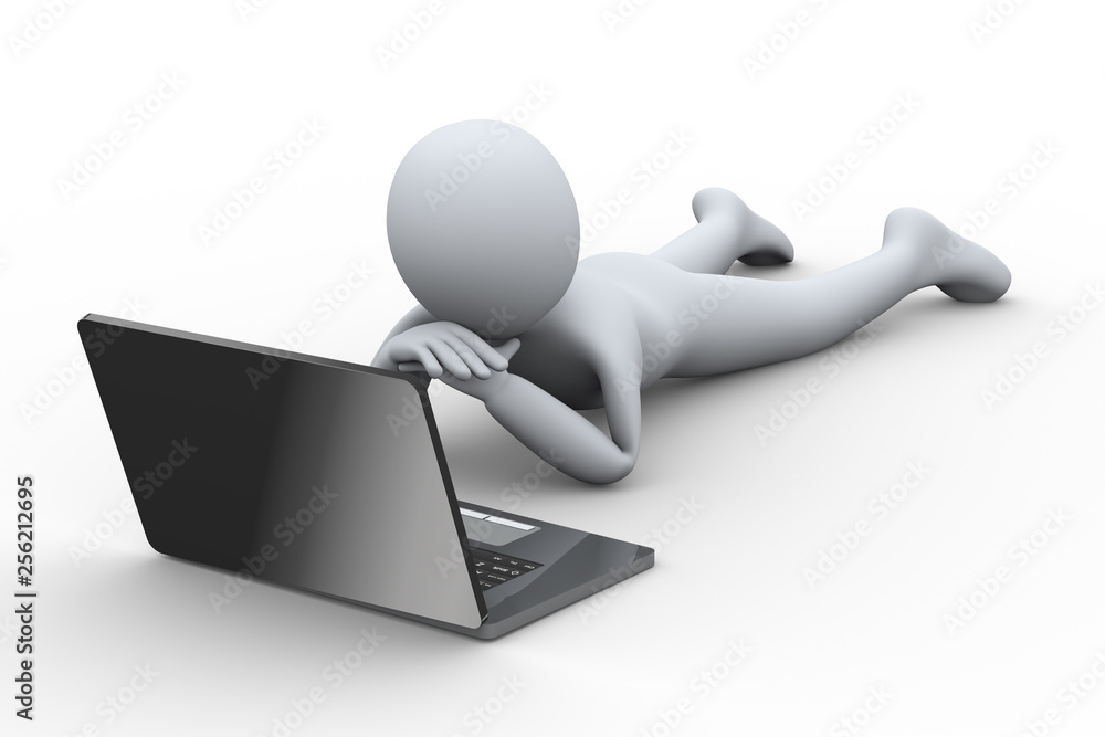 3d person looking at laptop 3d person looking at laptop