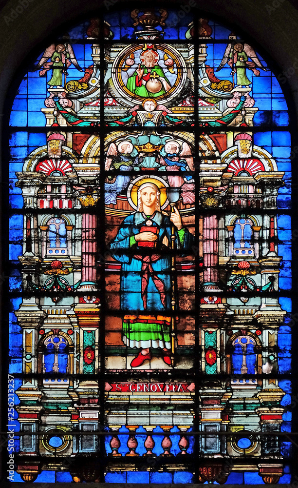 Saint Genevieve, stained glass windows in the Saint Roch Church, Paris, France