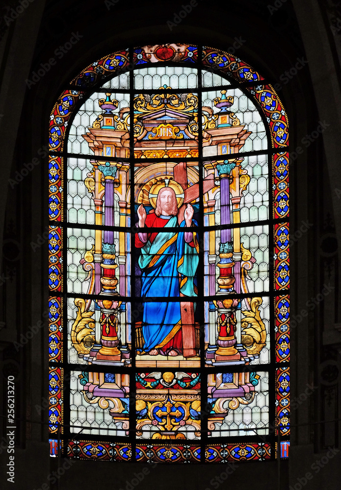 The Sacred Heart of Jesus, stained glass windows in the Saint Roch Church, Paris, France 