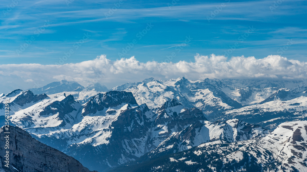 Switzerland, panoramic view from Santis mountain on Alps around 
