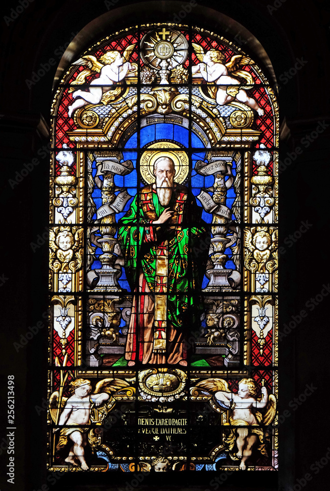 Saint Dionysius the Areopagite, stained glass windows in the Saint Roch Church, Paris, France