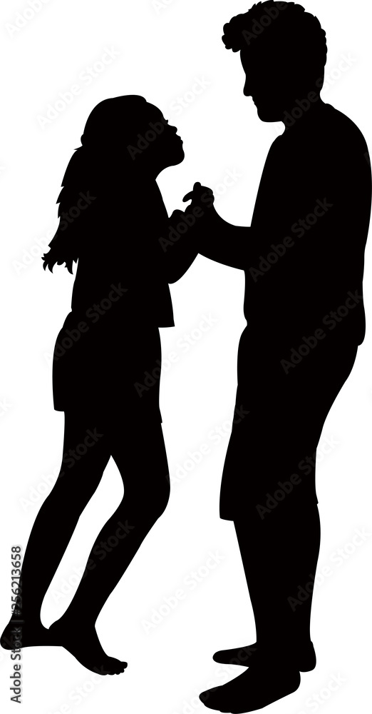 daughter and father disputing, silhouette vector