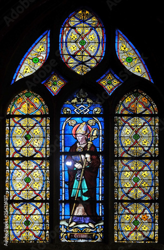 Saint Germanus of Auxerre  stained glass window from Saint Germain-l Auxerrois church in Paris  France