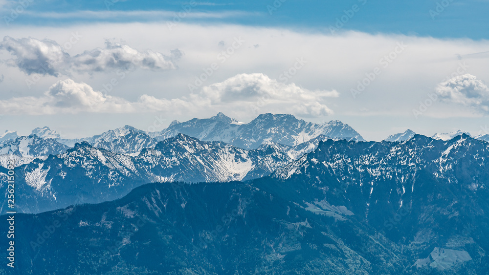 Switzerland, panoramic view from Hoher Kasten on Alps