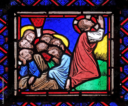 Fotografie Jesus and his disciples on Mount of Olives, stained glass window from Saint Germ
