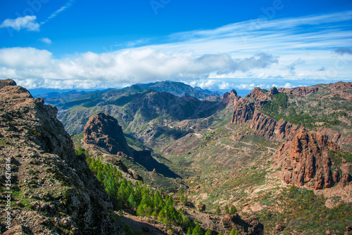 Mountain valleys among the rocks on the Canary Islands, distant horizon
