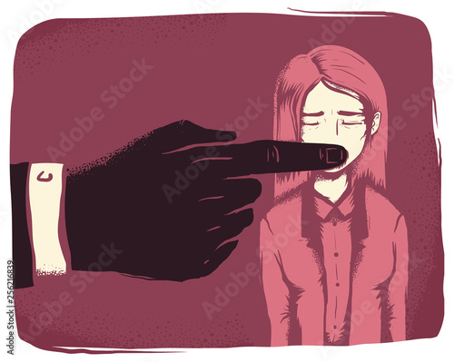Girl Harassment Suppress Hand Illustration