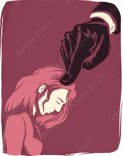 Girl Intimidated Hand Illustration