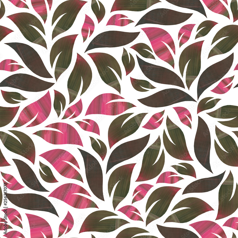 Seamless pattern of leaves on white background. Design for wallpaper, fabrics, posters Seamless pattern of leaves on white background. Design for wallpaper, fabrics, posters