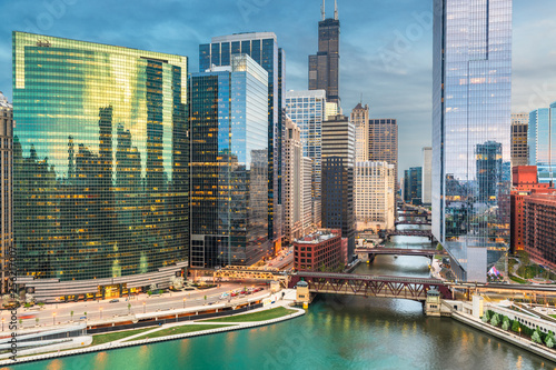 Chicago, Illinois USA skyline over the river