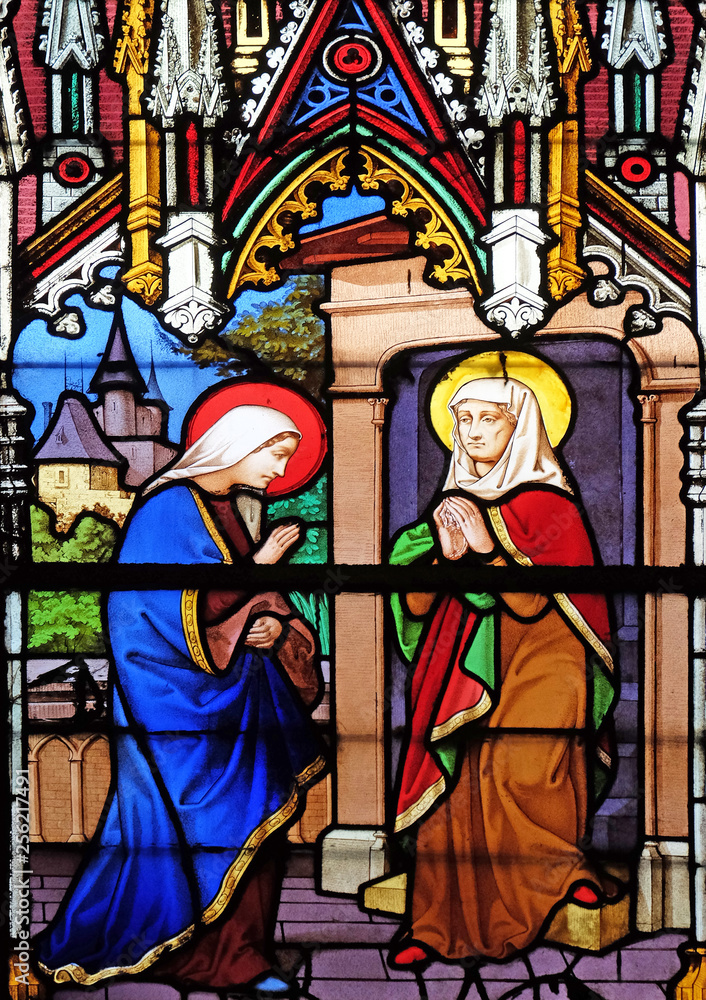Visitation of the Virgin Mary stained glass windows in the Saint Eugene - Saint Cecilia Church, Paris, France 