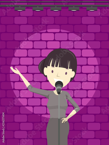 Girl Stand Up Comedian Stage Illustration