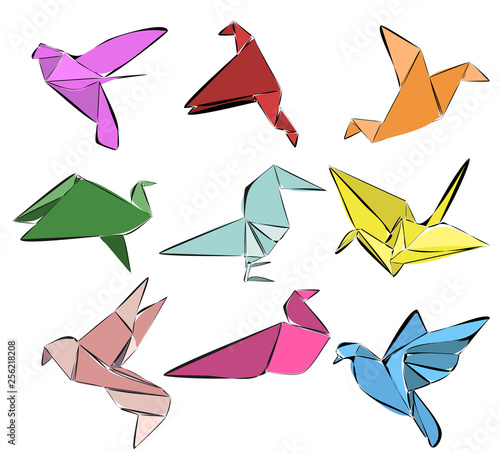 vector isolated, origami bird set