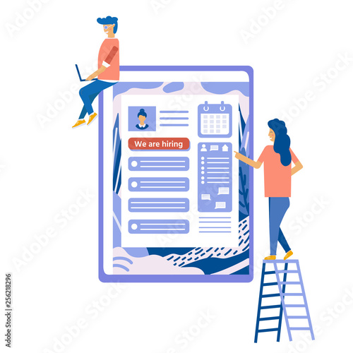 Recruitment concept with characters for social media, documents, employee hiring, web banner, infographics, landing page.