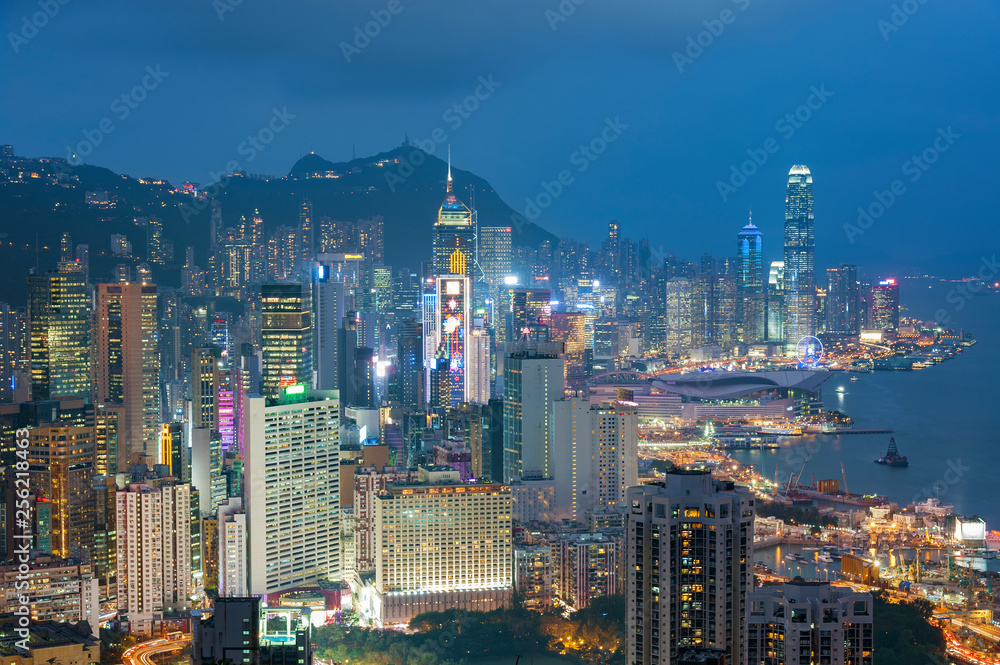 Skyline of Hong Kong city at dusk