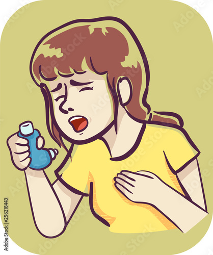 Girl Wheezing Inhaler Illustration