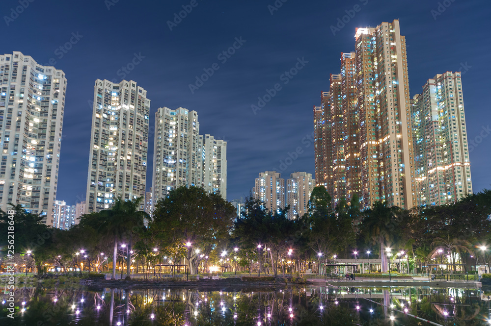 Fototapeta premium Residential district in Hong Kong city at night