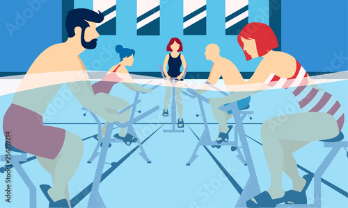 People doing aquacycling exercises in a pool.