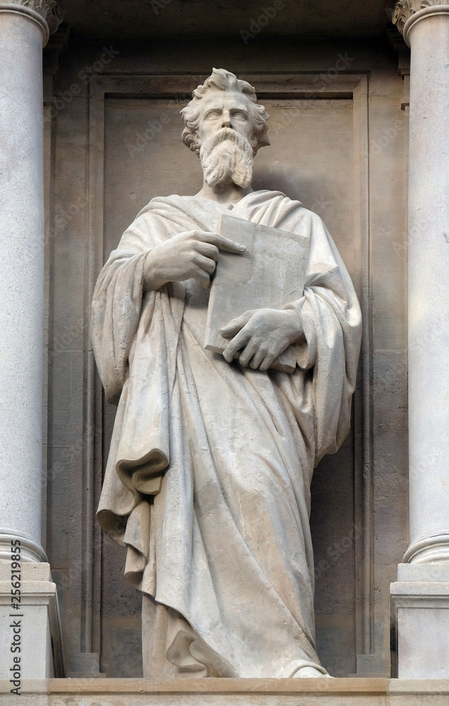 Moses, statue on the facade of Saint Augustine church in Paris, France