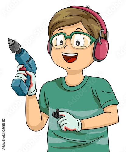 Kid Boy Hold Hand Drill Ill...