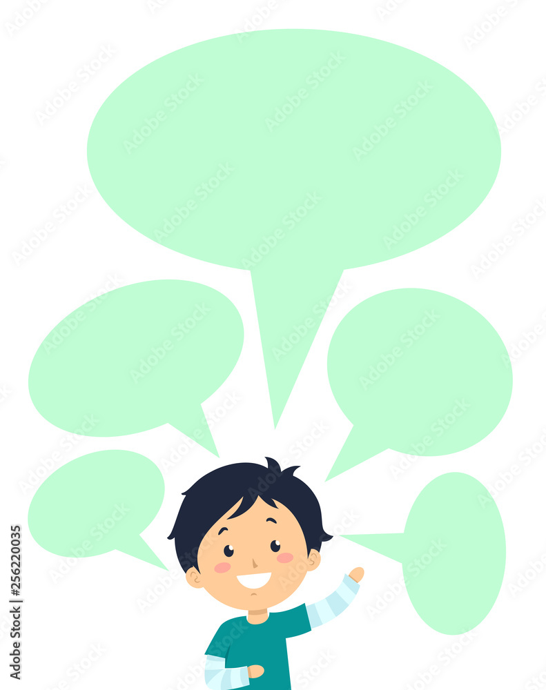 Kid Boy Speech Bubbles Blank Wave Illustration