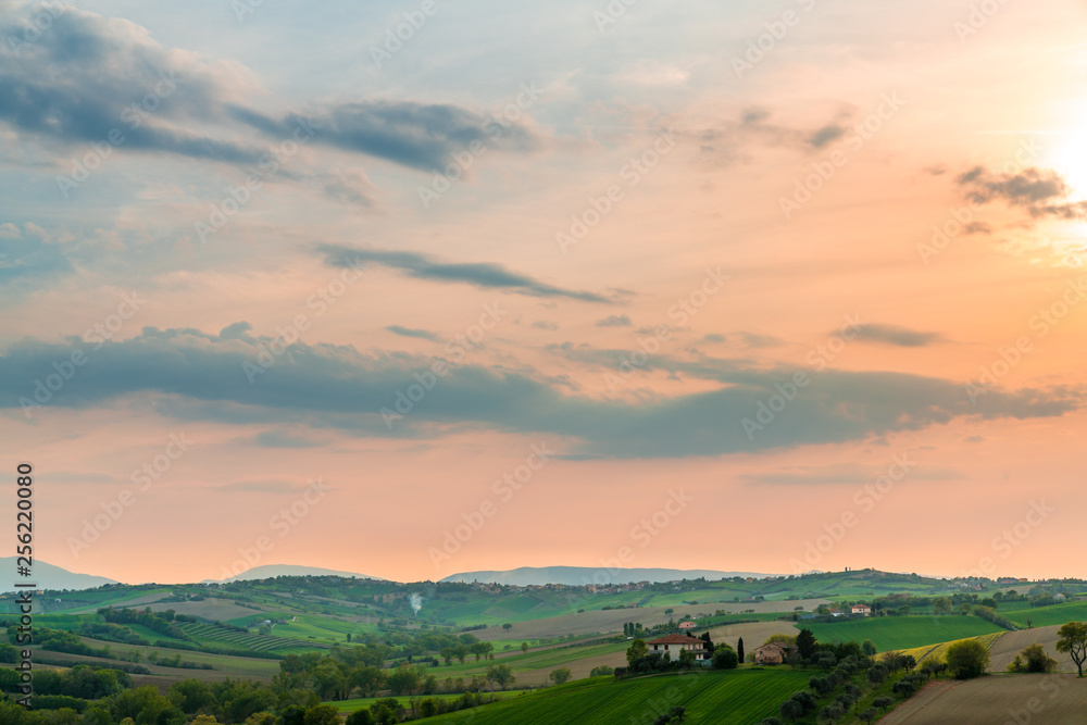 beautiful sky at sunset over a countryside landscape