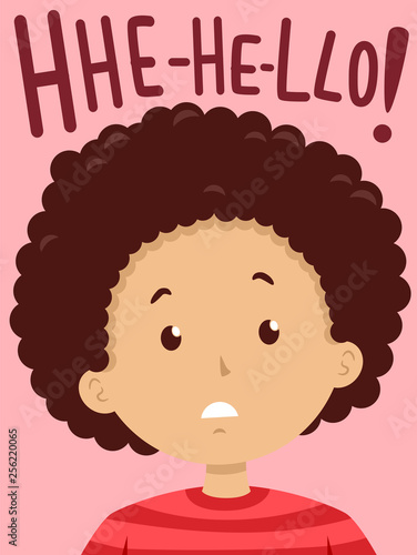 Kid Boy Stutter Hello Illus...