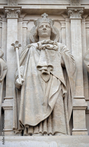 Saints Louis, statue on the facade of Saint Augustine church in Paris, France 