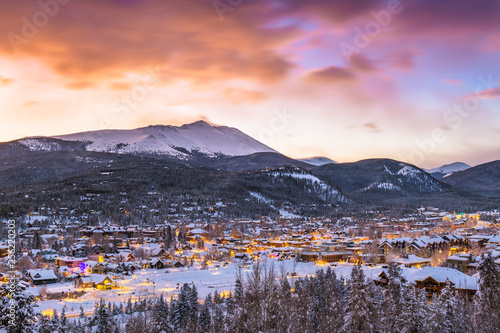 Breckenridge, Colorado, USA Town Skyline in Winter photo