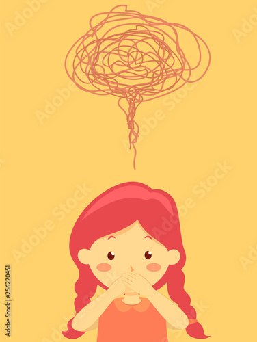 Kid Girl Stutter Shut Mouth Hands Illustration
