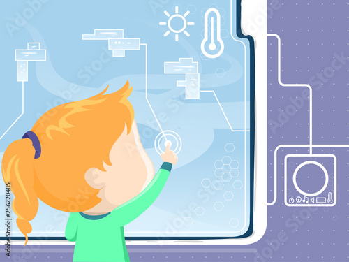 Kid Girl Window Smart Interface Illustration