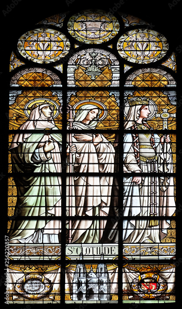 Saint Clotilde, stained glass window in the Saint Augustine church in Paris, France