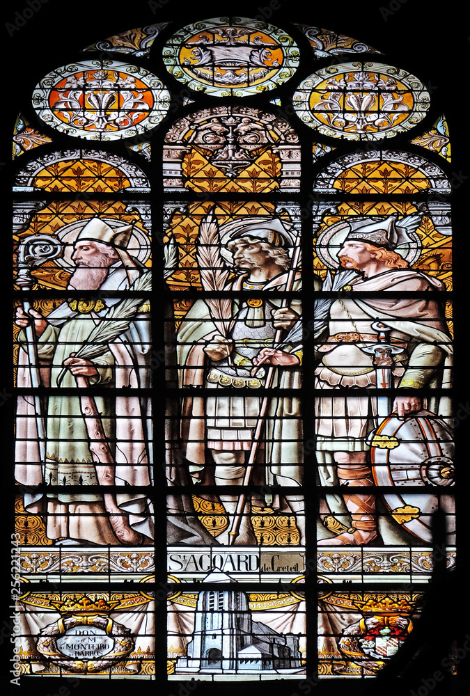 Saint Agoard of Creteil, stained glass window in the Saint Augustine church in Paris, France Saint Agoard of Creteil, stained glass window in the Saint Augustine church in Paris, France