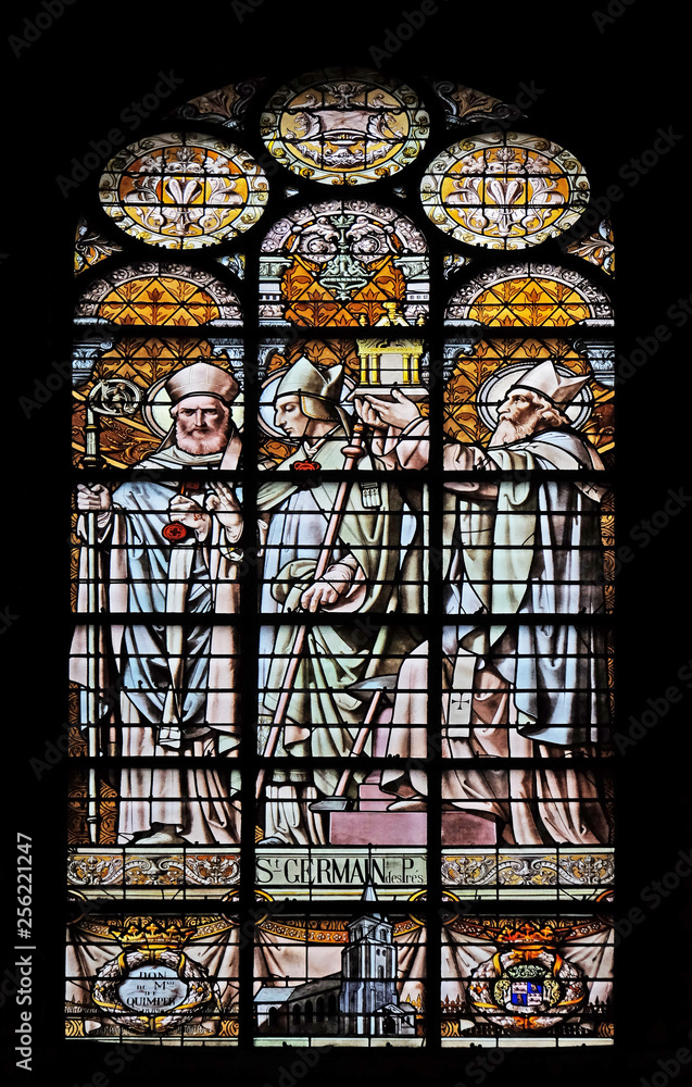 Saint Germain of Paris, stained glass window in the Saint Augustine church in Paris, France Saint Germain of Paris, stained glass window in the Saint Augustine church in Paris, France