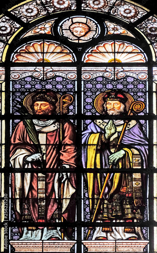 Saint Ignatius and Saint Polycarp, stained glass window in the Saint Augustine church in Paris, France 