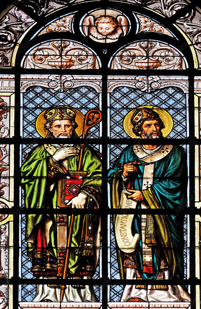 Saint Athanasius and Saint Cyril, stained glass window in the Saint Augustine church in Paris, France