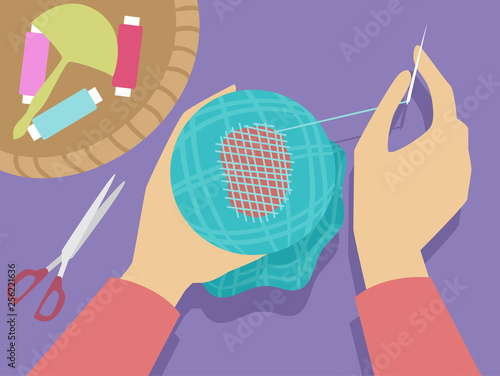 Photos Hands Darning Illustration