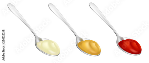 Mayonnaise ketchup mustard in spoon set